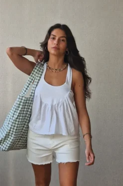 Top tirantes para atar al cuello blanco