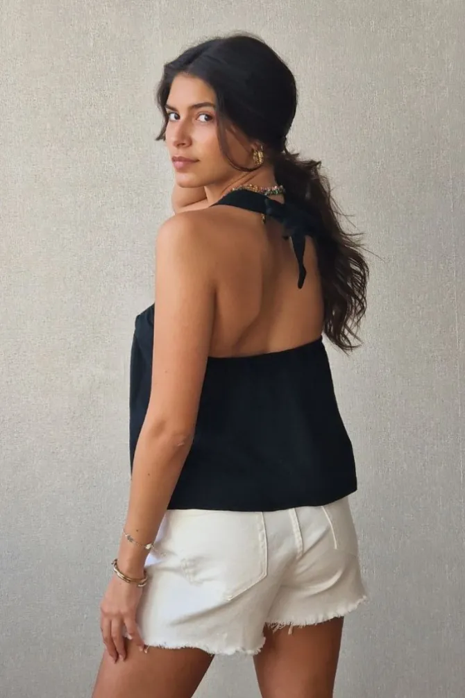 Top tirantes para atar al cuello negro