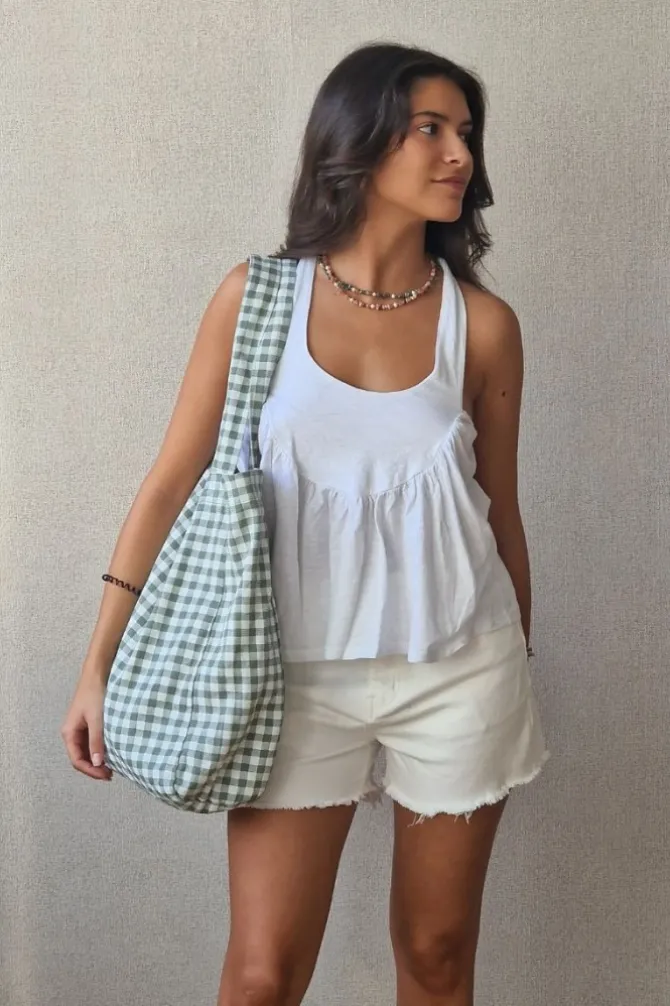 Top tirantes para atar al cuello blanco