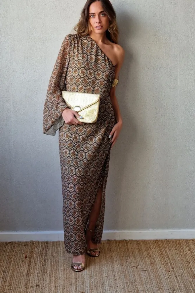 Vestido asimétrico estampado en tonos verdes
