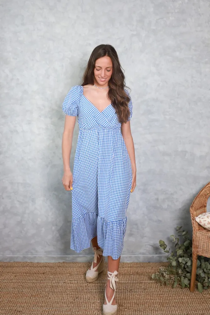 Vestido Brigitte de cuadro vichy azul