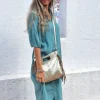 Vestido camisero manga corta verde