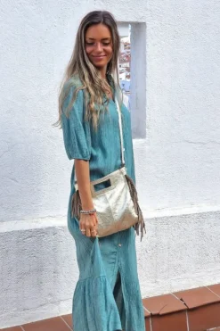 Vestido camisero manga corta verde