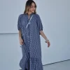Vestido con botones vichy azul marino