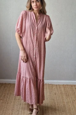 Vestido con botones vichy coral
