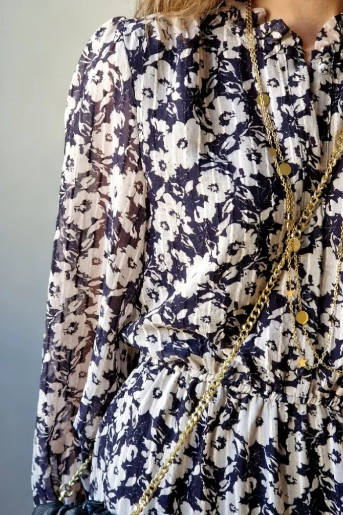 Vestido de flores negro y beige