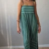 Vestido de tirantes estampado de rayas verde