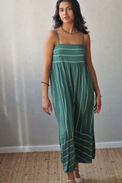 Vestido de tirantes estampado de rayas verde