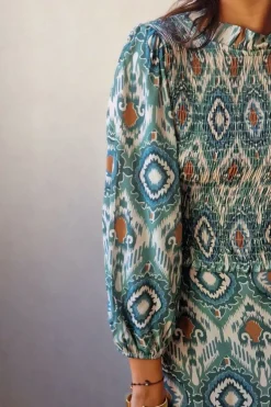 Vestido estampado con nido de abeja verde