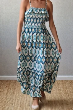 Vestido estampado de tirantes azul