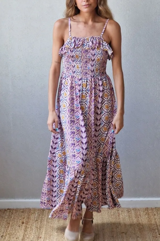 Vestido estampado de tirantes morado