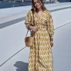 Vestido estampado ikat mostaza