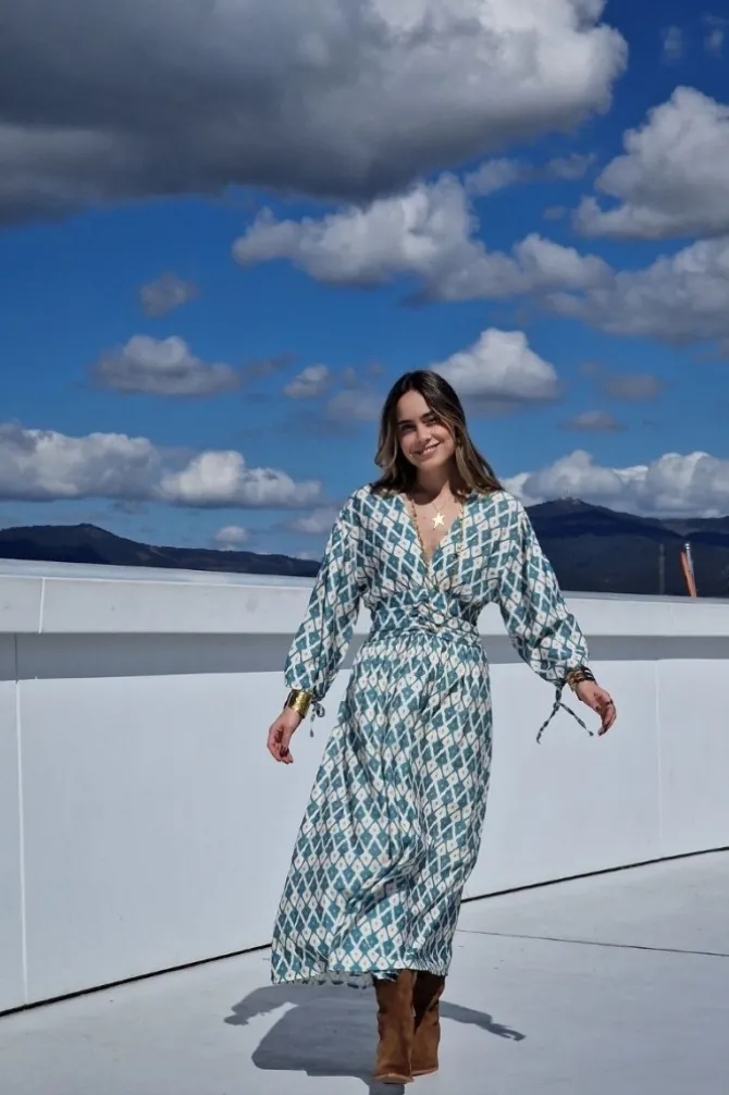 Vestido estampado ikat verde