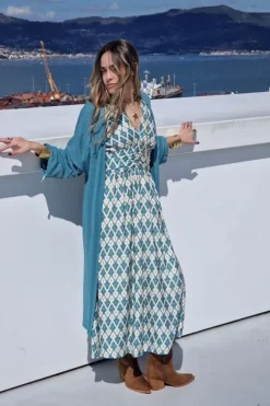 Vestido estampado ikat verde