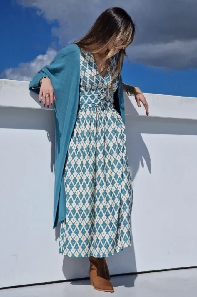 Vestido estampado ikat verde