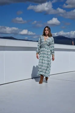 Vestido estampado ikat verde