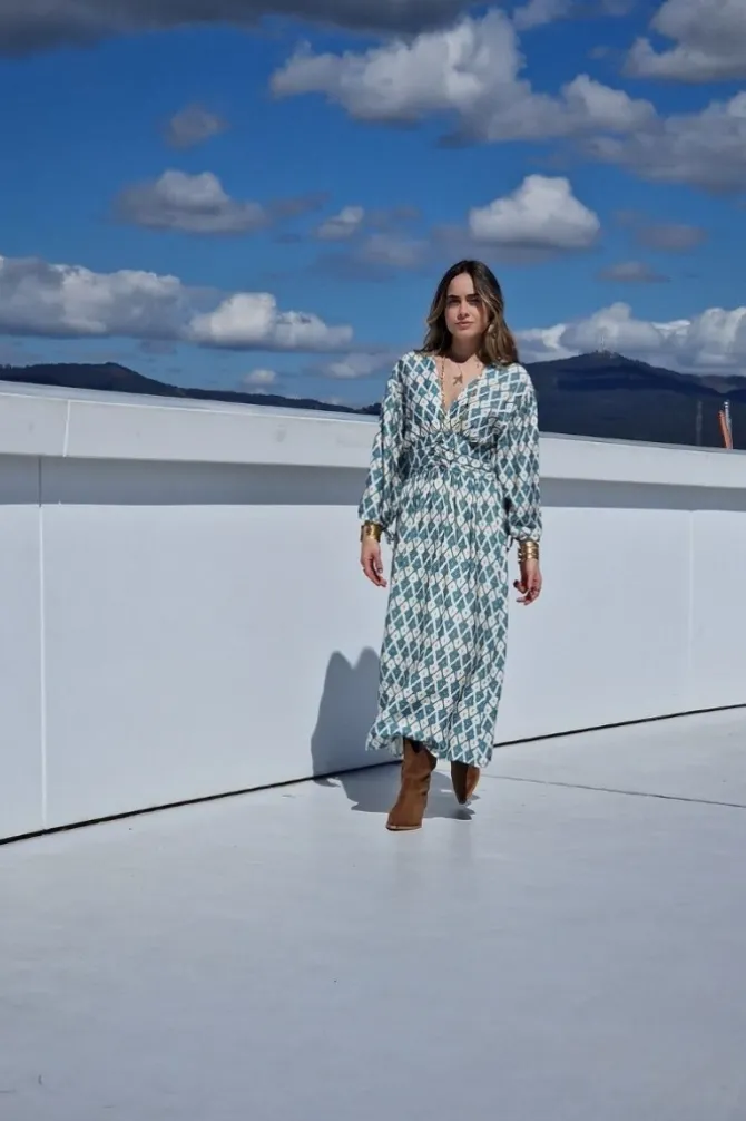 Vestido estampado ikat verde