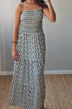 Vestido estampado Menorca de tirantes verde militar