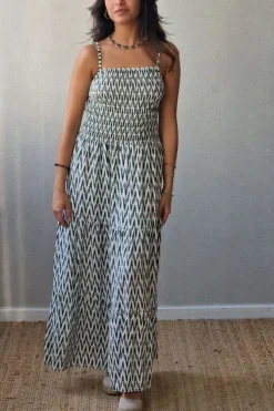 Vestido estampado Menorca de tirantes verde militar