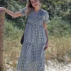Vestido fruncido vichy verde militar