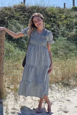 Vestido fruncido vichy verde militar