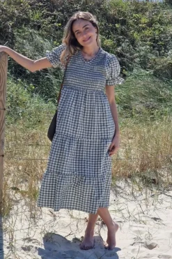 Vestido fruncido vichy verde militar