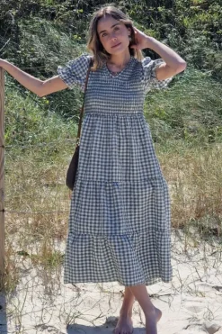 Vestido fruncido vichy verde militar