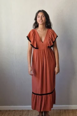 Vestido largo bicolor caldero y negro