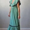 Vestido largo bicolor verde y negro