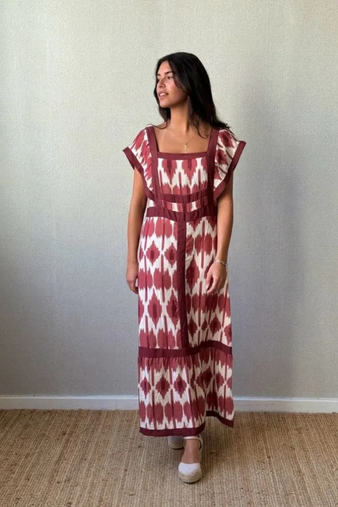 Vestido largo caldero y beige
