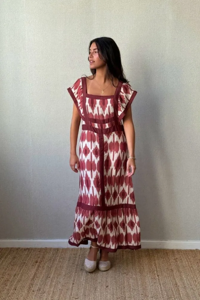 Vestido largo caldero y beige
