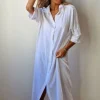 Vestido largo camisero de algodón blanco