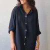 Vestido largo camisero de algodón negro tipo lino