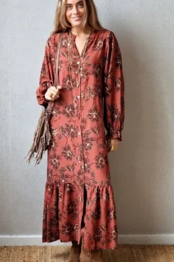 Vestido largo estampado de flores caldero