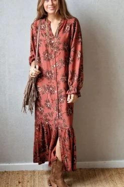 Vestido largo estampado de flores caldero