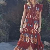 Vestido largo estampado étnico caldero