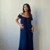 Vestido largo plumeti marino