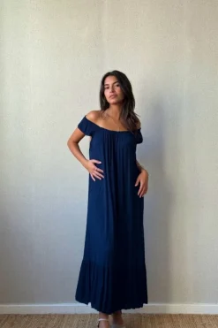 Vestido largo plumeti marino
