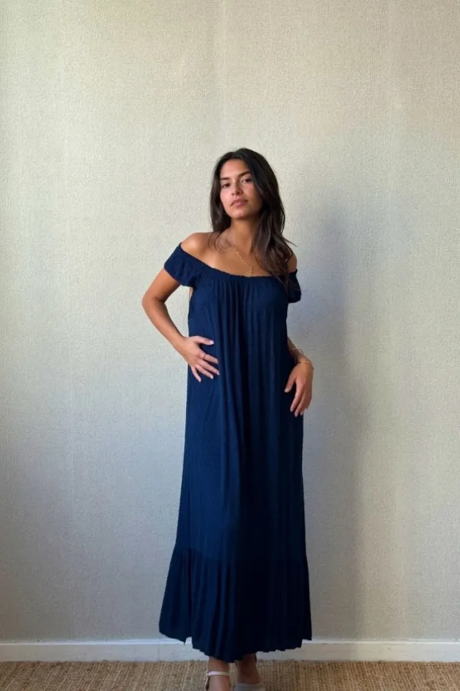 Vestido largo plumeti marino