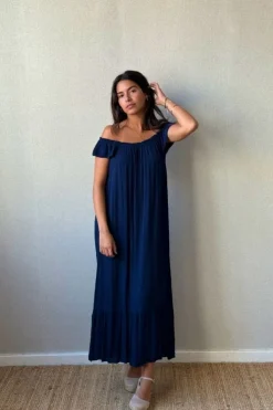 Vestido largo plumeti marino