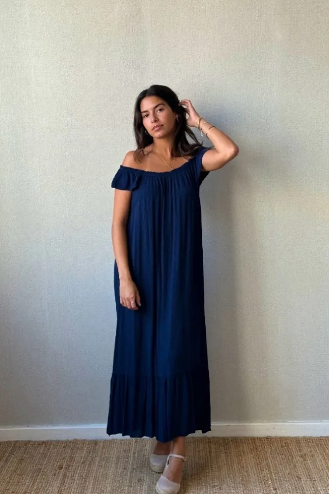 Vestido largo plumeti marino
