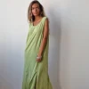 Vestido largo tipo lino verde pistacho