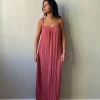 Vestido largo tirantes plumeti rosa