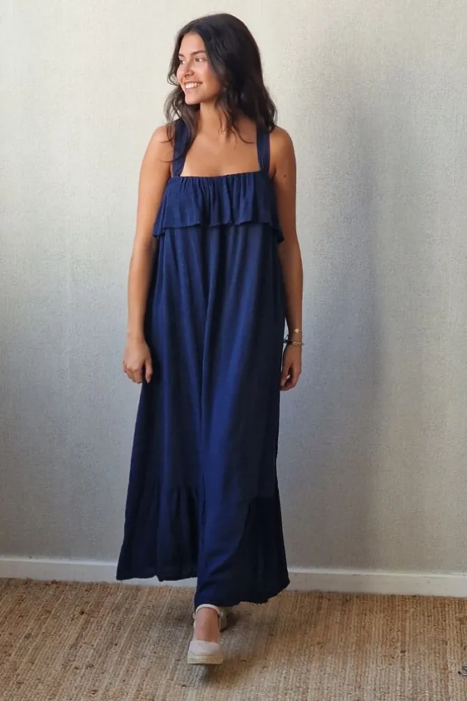 Vestido largo volante marino