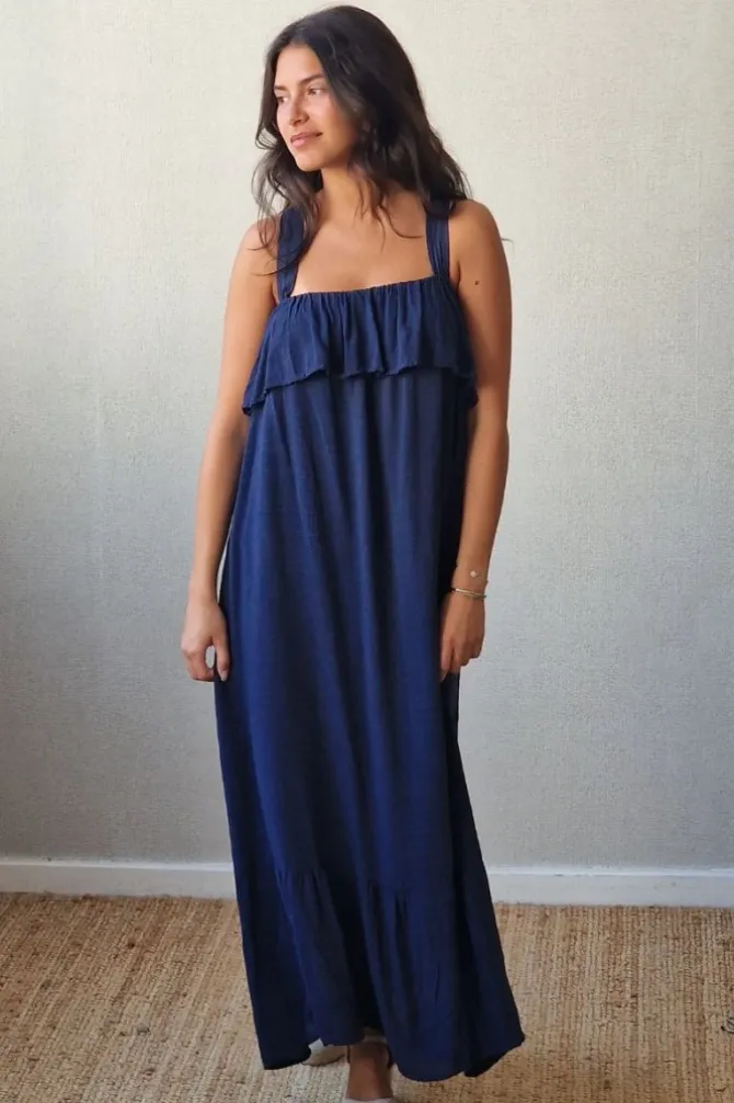 Vestido largo volante marino