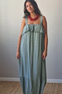 Vestido largo volante verde
