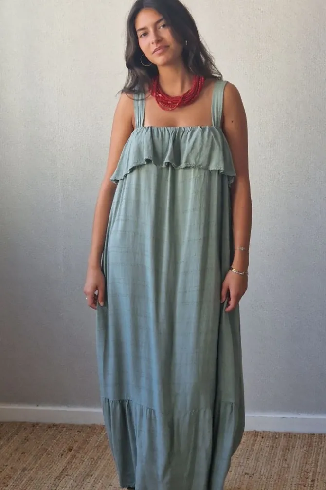Vestido largo volante verde