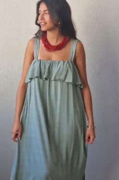Vestido largo volante verde