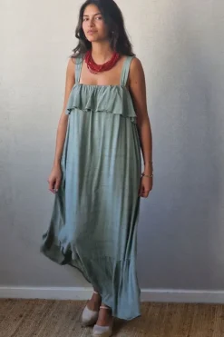 Vestido largo volante verde