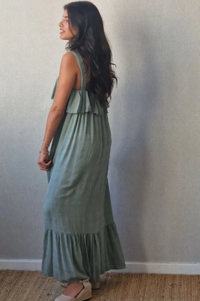 Vestido largo volante verde